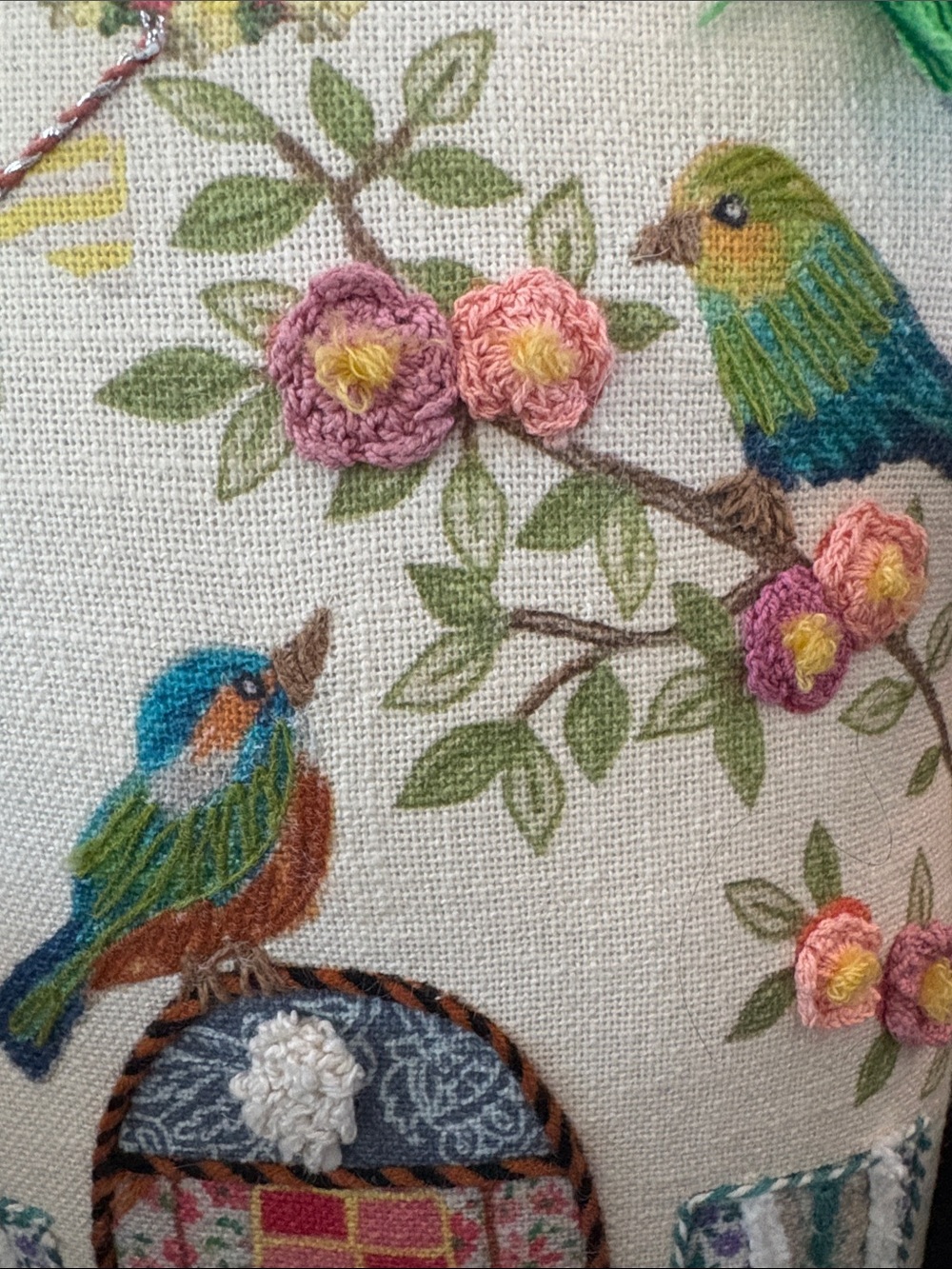 House-Shaped Embroidered Bird Pillow with Tassels - Multicolor - Picture 5 of 5